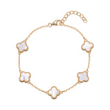 18ct Gold Plated 925 Sterling Silver Mother Of Pearl Clover Bracelet with Adjustable Bracelet Design