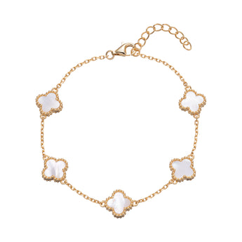 18ct Gold Plated 925 Sterling Silver Mother Of Pearl Clover Bracelet with Adjustable Bracelet Design