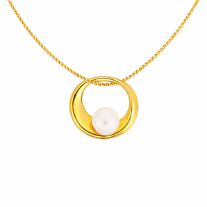 18ct Gold Plated Dahlia Pearl Circle Necklace