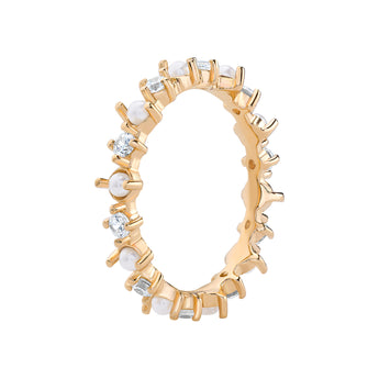 18ct gold plated sterling silver Pearl & CZ Stacking Ring