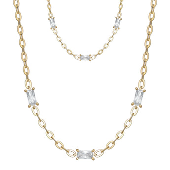 18ct Gold Plated Cubic Zirconia Baguette Necklace and Bracelet Jewellery Set