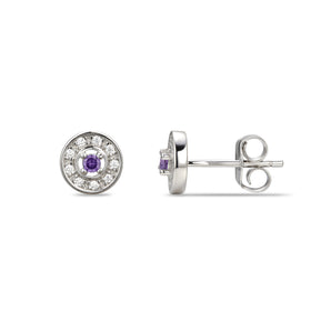 925 Sterling Silver Cubic Zirconia Stud Earrings Featuring a Purple Amethyst Cubic Zirconia Centre Stone Representing The February Birthstone