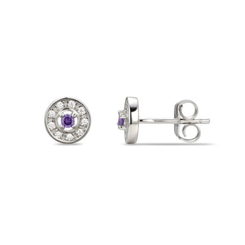 925 Sterling Silver Cubic Zirconia Stud Earrings Featuring a Purple Amethyst Cubic Zirconia Centre Stone Representing The February Birthstone