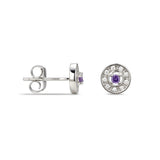 925 Sterling Silver Cubic Zirconia Stud Earrings Featuring a Purple Amethyst Cubic Zirconia Centre Stone Representing The February Birthstone
