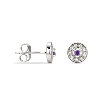 925 Sterling Silver Cubic Zirconia Stud Earrings Featuring a Purple Amethyst Cubic Zirconia Centre Stone Representing The February Birthstone