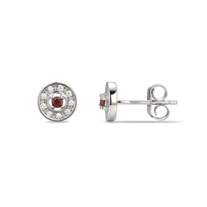 925 Sterling Silver Cubic Zirconia Stud Earrings Featuring a Red Garnet Cubic Zirconia Centre Stone Representing The January Birthstone
