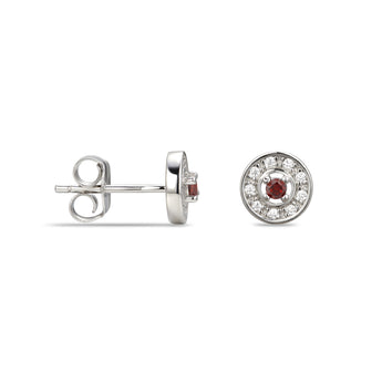 925 Sterling Silver Cubic Zirconia Stud Earrings Featuring a Red Garnet Cubic Zirconia Centre Stone Representing The January Birthstone