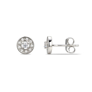 925 Sterling Silver Cubic Zirconia Stud Earrings Featuring a Clear Diamond Cubic Zirconia Centre Stone Representing The April Birthstone