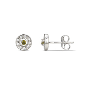 925 Sterling Silver Cubic Zirconia Stud Earrings Featuring a Green Peridot Cubic Zirconia Centre Stone Representing The August Birthstone