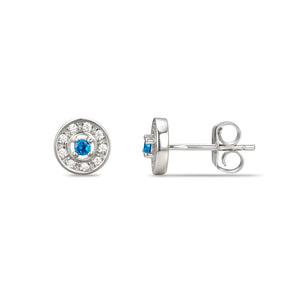 925 Sterling Silver Cubic Zirconia Stud Earrings Featuring a Blue Topaz Cubic Zirconia Centre Stone Representing The December Birthstone