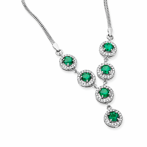 925 Sterling Silver Emerald CZ Statement Y Drop Necklace