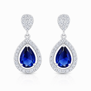 925 Sterling Silver Fancy Sapphire CZ Teardrop Stud Earrings