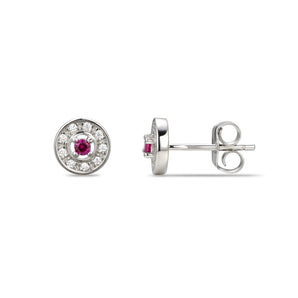 925 Sterling Silver Cubic Zirconia Stud Earrings Featuring a Red Ruby Cubic Zirconia Centre Stone Representing The July Birthstone