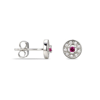 925 Sterling Silver Cubic Zirconia Stud Earrings Featuring a Red Ruby Cubic Zirconia Centre Stone Representing The July Birthstone