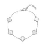 925 Sterling Silver Mother Of Pearl Clover Bracelet With Adjustable Chain Extender Design