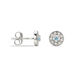 925 Sterling Silver Cubic Zirconia Stud Earrings Featuring an Aquamarine Blue Cubic Zirconia Centre Stone Representing The March Birthstone