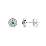 925 Sterling Silver Cubic Zirconia Stud Earrings Featuring a Green Emerald Cubic Zirconia Centre Stone Representing The May Birthstone