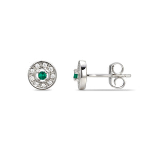 925 Sterling Silver Cubic Zirconia Stud Earrings Featuring a Green Emerald Cubic Zirconia Centre Stone Representing The May Birthstone