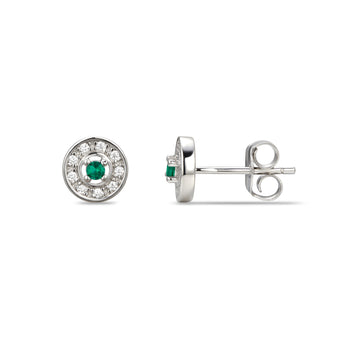 925 Sterling Silver Cubic Zirconia Stud Earrings Featuring a Green Emerald Cubic Zirconia Centre Stone Representing The May Birthstone