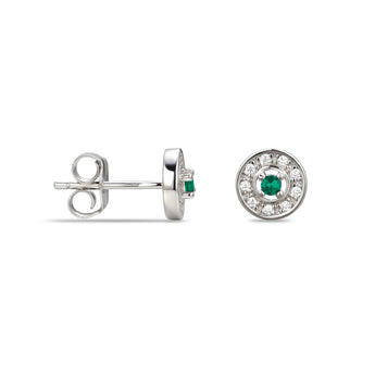 925 Sterling Silver Cubic Zirconia Stud Earrings Featuring a Green Emerald Cubic Zirconia Centre Stone Representing The May Birthstone