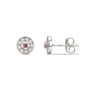 925 Sterling Silver Cubic Zirconia Stud Earrings Featuring a Pink Tourmaline Cubic Zirconia Centre Stone Representing The October Birthstone