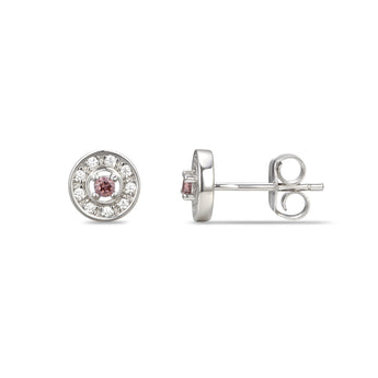925 Sterling Silver Cubic Zirconia Stud Earrings Featuring a Pink Tourmaline Cubic Zirconia Centre Stone Representing The October Birthstone