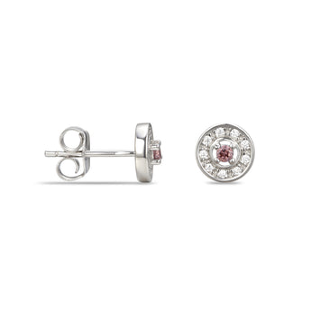 925 Sterling Silver Cubic Zirconia Stud Earrings Featuring a Pink Tourmaline Cubic Zirconia Centre Stone Representing The October Birthstone