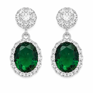 925 Sterling Silver Oval Emerald Cubic Zirconia Fancy Drop Earrings