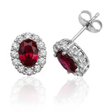 925 Sterling Silver Oval Halo Ruby CZ Stud Earrings