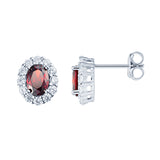 925 Sterling Silver Oval Halo Ruby CZ Stud Earrings