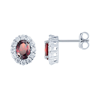 925 Sterling Silver Oval Halo Ruby CZ Stud Earrings