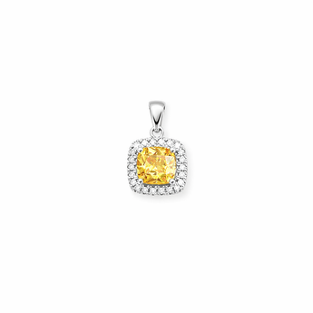 925 Sterling Silver Princess Cut Yellow Topaz CZ Pendant for Necklaces