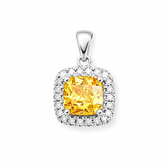 925 Sterling Silver Princess Cut Yellow Topaz CZ Pendant for Necklaces