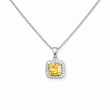 925 Sterling Silver Princess Cut Yellow Topaz CZ Pendant Necklace