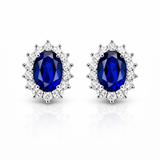 925 Sterling Silver Sapphire Cubic Zirconia Flower Earrings