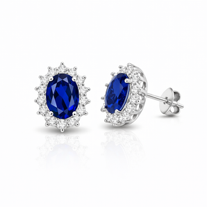 925 Sterling Silver Sapphire Cubic Zirconia Flower Earrings