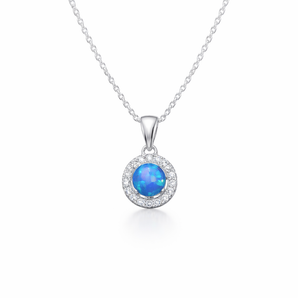 925 Sterling Silver Sea Blue Halo Pendant Necklace with Turquoise and Clear Cubic Zirconia Details