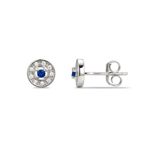 925 Sterling Silver Cubic Zirconia Stud Earrings Featuring a Blue Sapphire Cubic Zirconia Centre Stone Representing The September Birthstone