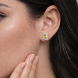 925 Sterling Silver Yellow Topaz CZ Rectangle Halo Stud Earrings