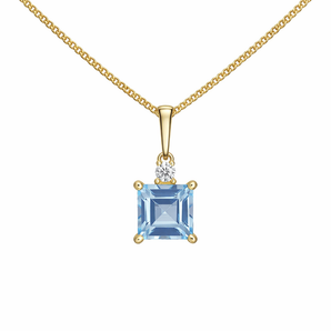 9ct Gold Pendant Necklace with Blue Topaz Princess-cut cubic zirconia detail