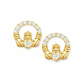 9ct Gold Cubic Zirconia Claddagh Earrings