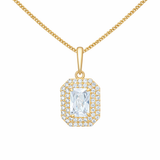 9ct Gold Oblong Halo CZ Pendant Necklace