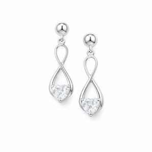9ct White Gold Infinity CZ Heart Drop Earrings