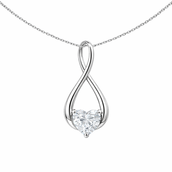9ct White Gold Infinity CZ Heart Drop Pendant Necklace