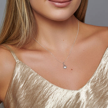 9ct White Gold Infinity CZ Heart Drop Pendant Necklace