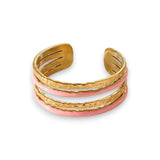 Amnesia Jewellery | Pink Enamel and Gold Plated Stainless Steel Abi Adjustable Cuff Ring. Our Abi Adjustable Multi-Layer Rings are made from gold plated stainless steel with a vibrant pink coloured enamel. Tarnish Free and Waterproof. Shop now for quality Jewellery/Jewelry!