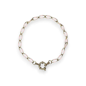 Amnesia Jewellery | Gold Plated Stainless Steel Abi Paperclip Chain Bracelet. Our Abi twisted paperclip bracelet is made from gold plated stainless steel with pink enamel decoration and sailors clasp. Tarnish Free and Waterproof. Shop now for quality Jewellery/Jewelry!