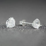April birthstone diamond CZ silver stud earrings