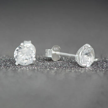 April birthstone diamond CZ silver stud earrings