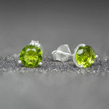 August Birthstone Peridot CZ Sterling Silver Stud Earrings